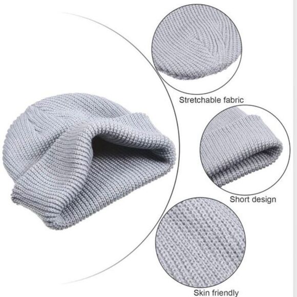 Y2K Streetwear Gray Rib Knit Skull Cap Beanies Hat NEW - Picture 2 of 4